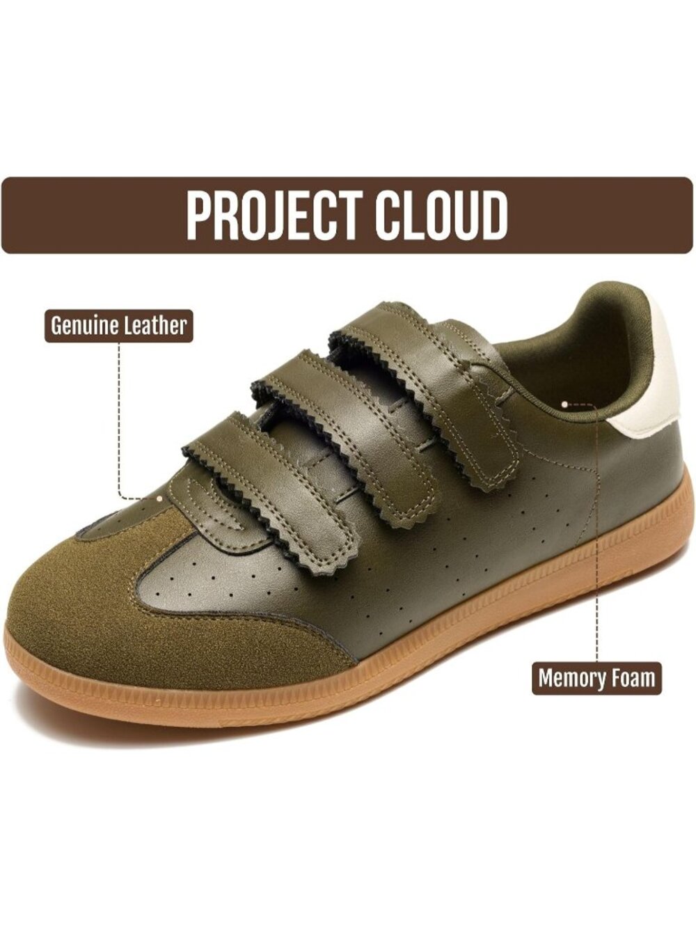 Project Cloud Women's Olive Closed Toe Memory Foam Insole Fashion Sneakers